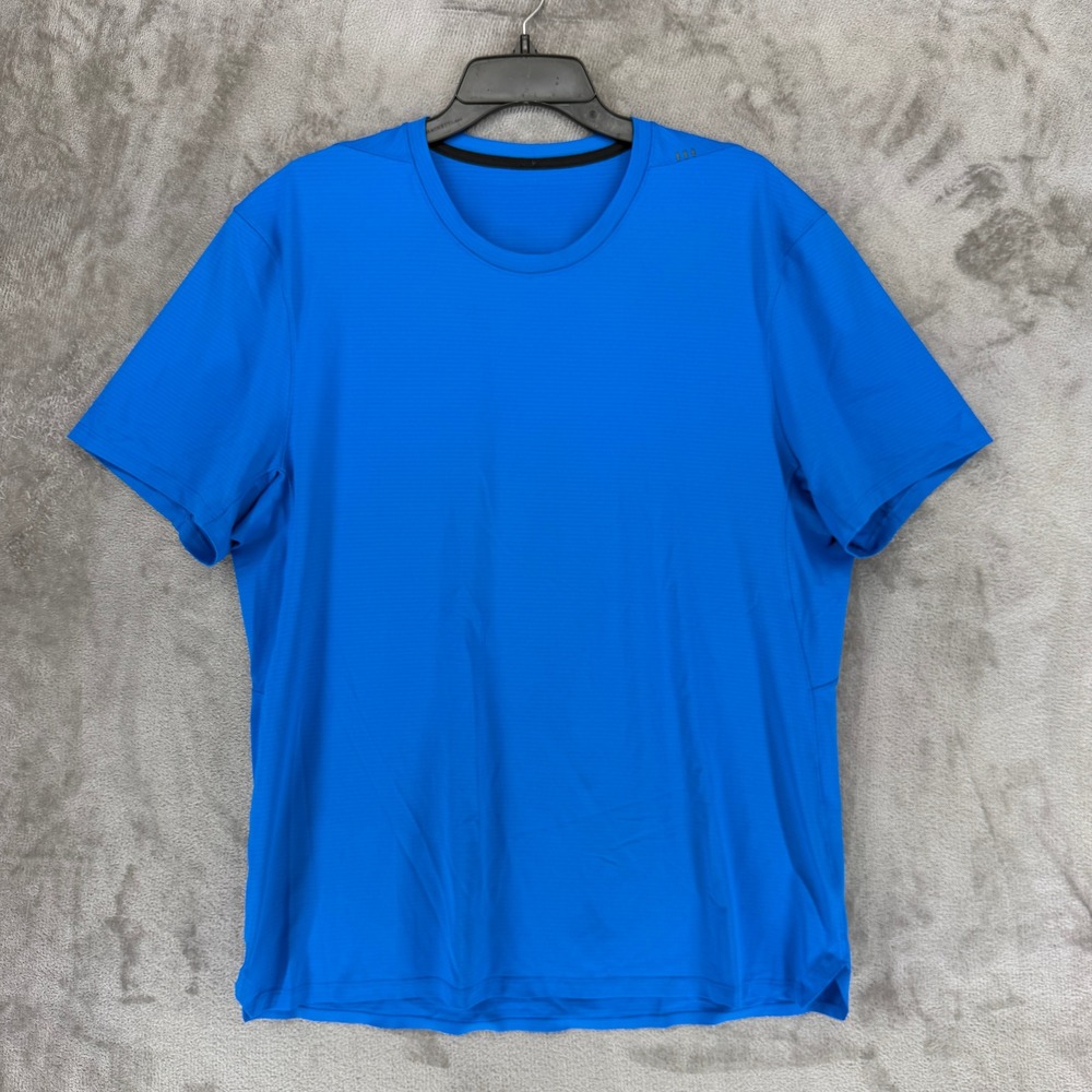 Lululemon Metal Vent Tech Shirt Mens XL Blue Short Sleeve Breathe Repeat Graphic